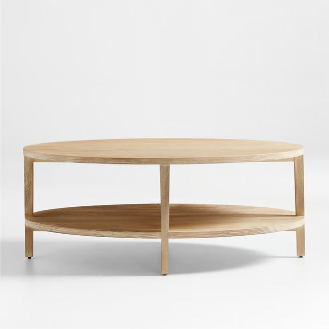 Clairemont Natural Oak Wood 48" Oval Coffee Table with Shelf + Reviews | Crate & Barrel | Crate & Barrel