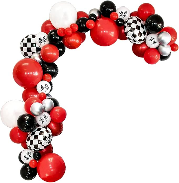 Racing Car Balloons Garland Arch Kit, 113Pcs Checked Finish Line Flag Red Black Balloons, for Boy... | Amazon (US)
