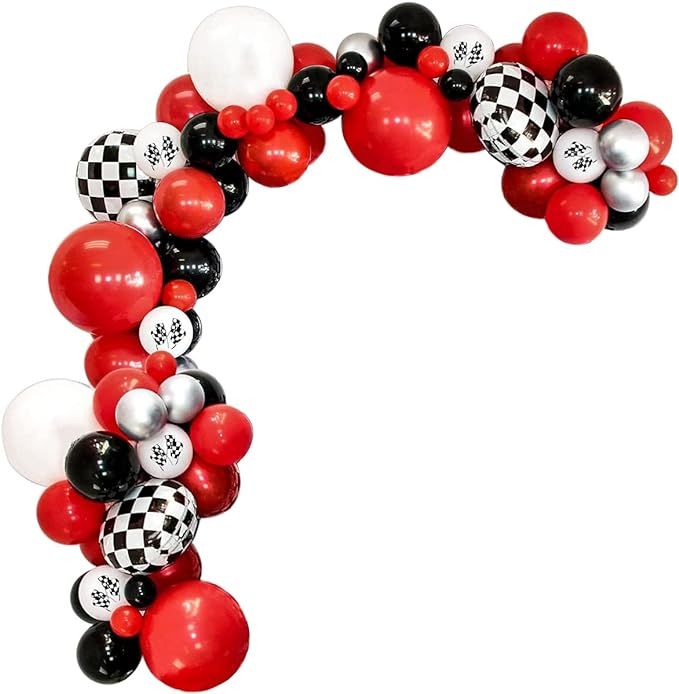 Racing Car Balloons Garland Arch Kit, 113Pcs Checked Finish Line Flag Red Black Balloons, for Boy... | Amazon (US)
