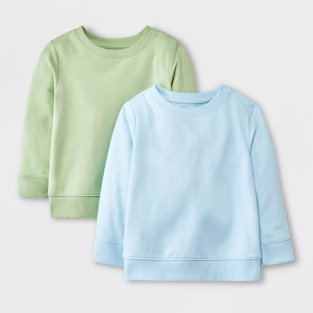 Toddler Boys' 2pk French Terry Crew Neck Sweatshirt - Cat & Jack™ Olive Green/Light Blue | Target