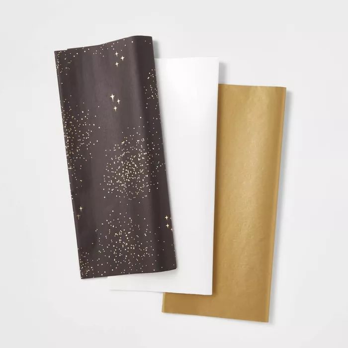 30ct Foil Scattered and Solid Banded Gift Tissue Paper Black/Gold/White - Wondershop&#8482; | Target