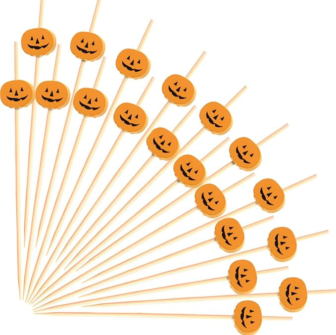 Amazon.com | 100pcs Orange Pumpkin Cocktail Picks 4.7" Long Fruit Sticks Food Toothpicks Sandwich... | Amazon (US)