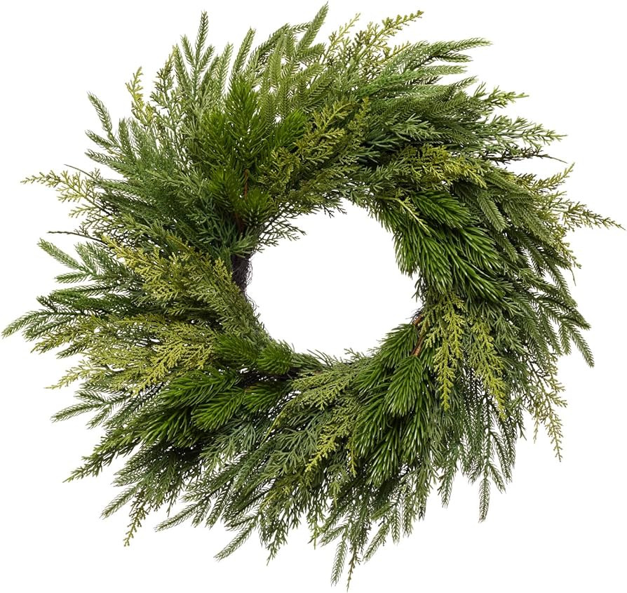 Somikis 24 Inch Christmas Wreaths for Front Door, Real Touch Norfolk Pine & Cedar Wreath for Wint... | Amazon (US)