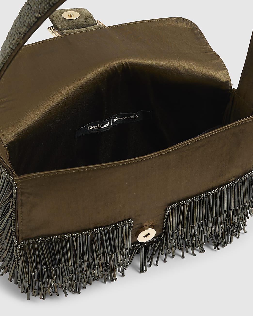 Green Premium Fringed Beaded Shoulder Bag | River Island UK & IE