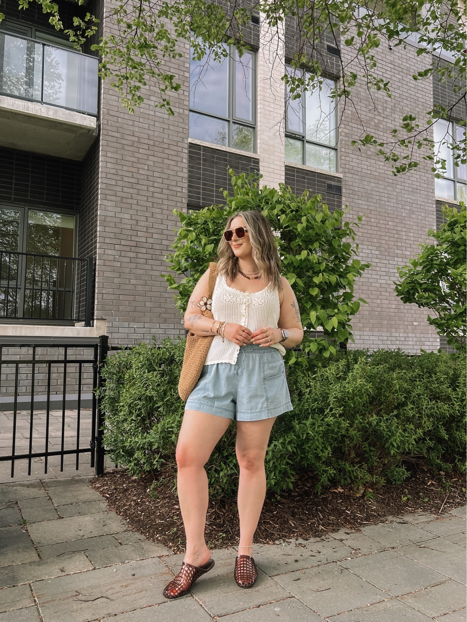 Casual summer outfit! Shorts are so comfy and perfect for a hot day! Wearing my usual size L. Crochet tank top is breezy and the mesh is small enough that I don’t wear a cami underneath. Jelly shoes are comfy, but size up if between. I’m a 9.5-10 and wear a 10. Canadian Old Navy links are under “similar products”

#LTKsummer #LTKmidsize #LTKstyletip