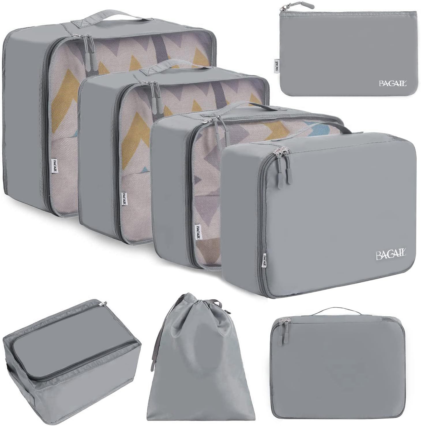 BAGAIL 8 Set Packing Cubes Luggage Packing Organizers for Travel Accessories-Pewter Color | Amazon (US)