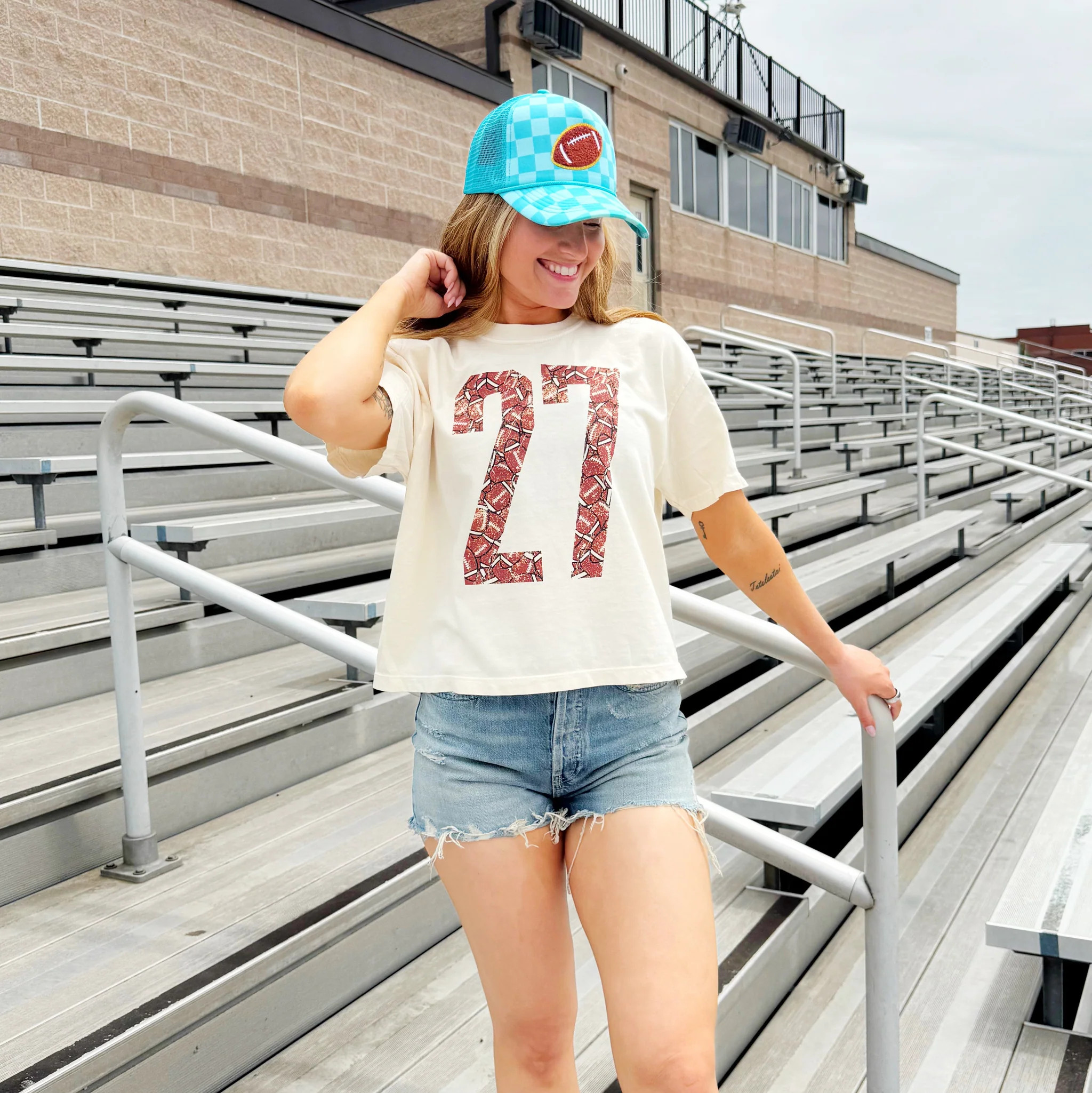 Custom Football Number Crop Tee | Poppy & Pine