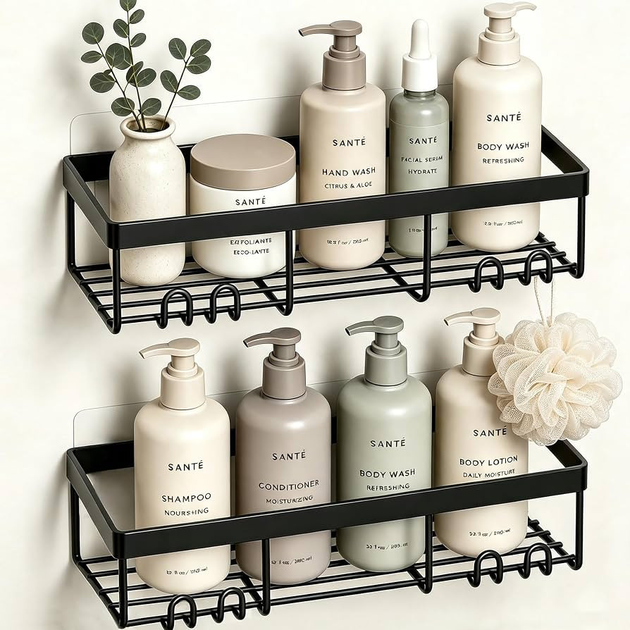 Moforoco Shower Caddy Shelf Organizer Rack, Self Adhesive Black Bathroom Shelves Basket, Home Far... | Amazon (US)