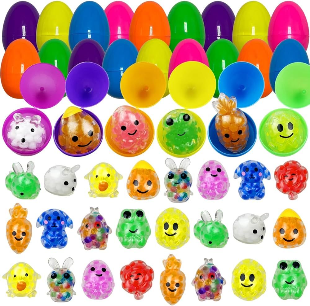 Jofan 24 Pack Plastic Prefilled Easter Eggs with Easter Mini Stress Balls Squishies Stress Relief... | Amazon (US)