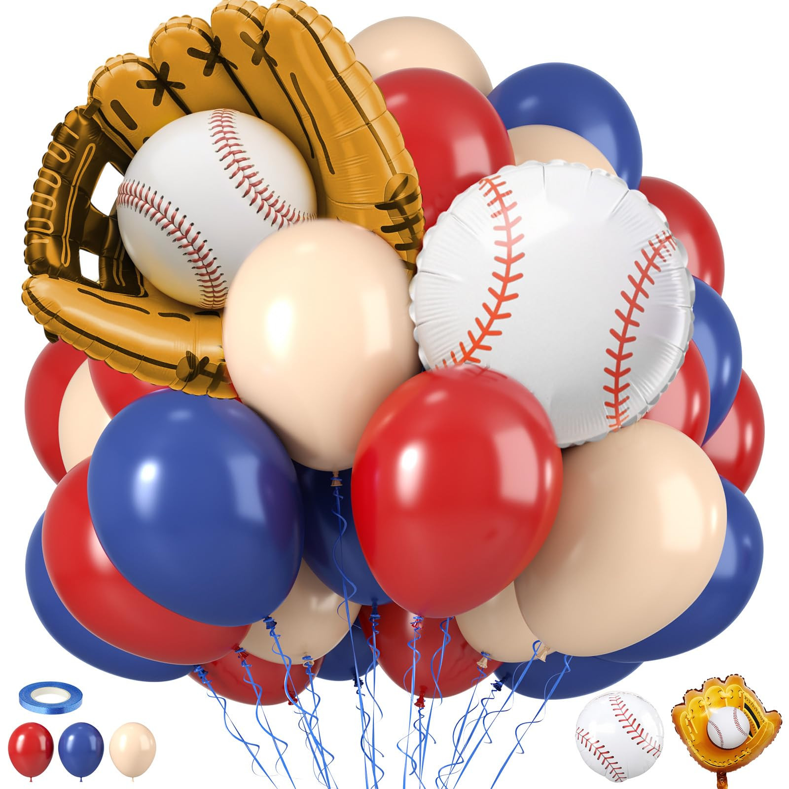 Baseball Balloons, Navy Blue Red Nude Latex Balloons with Baseball Gloves Foil Balloon for Boys B... | Amazon (US)