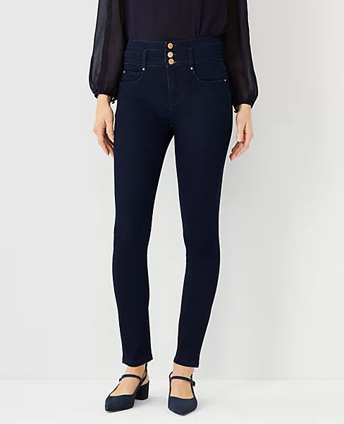 Sculpting Pocket High Rise Skinny Jeans in Dark Rinse Wash | Ann Taylor (US)
