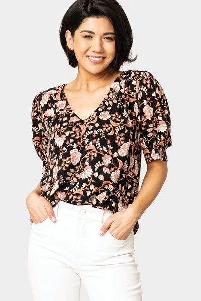 Puff Sleeve V-Neck Blouse | Gibson