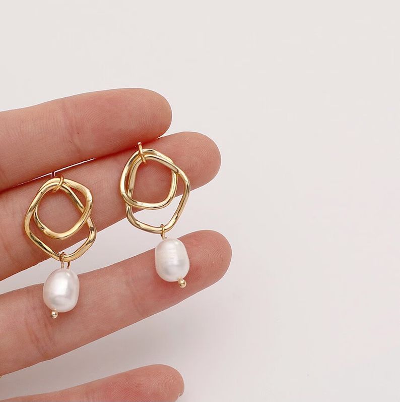 Natural Pearl Drop Gold Earrings, Bridal Earrings, Pearl Wedding Earrings, Pearl Earrings Bridesm... | Etsy (US)