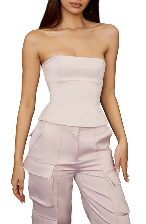 HOUSE OF CB Angelica Satin Strapless Corset Top in Crystal at Nordstrom, Size Small | Nordstrom