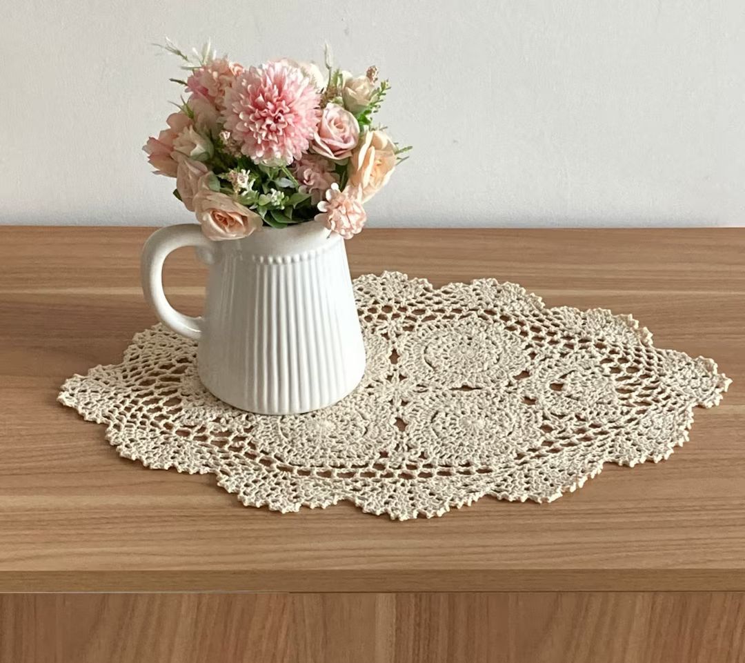 Set of 4 Crochet Lace Oval Doilies Placemats Farmhouse Dresser Scarves | Etsy (US)