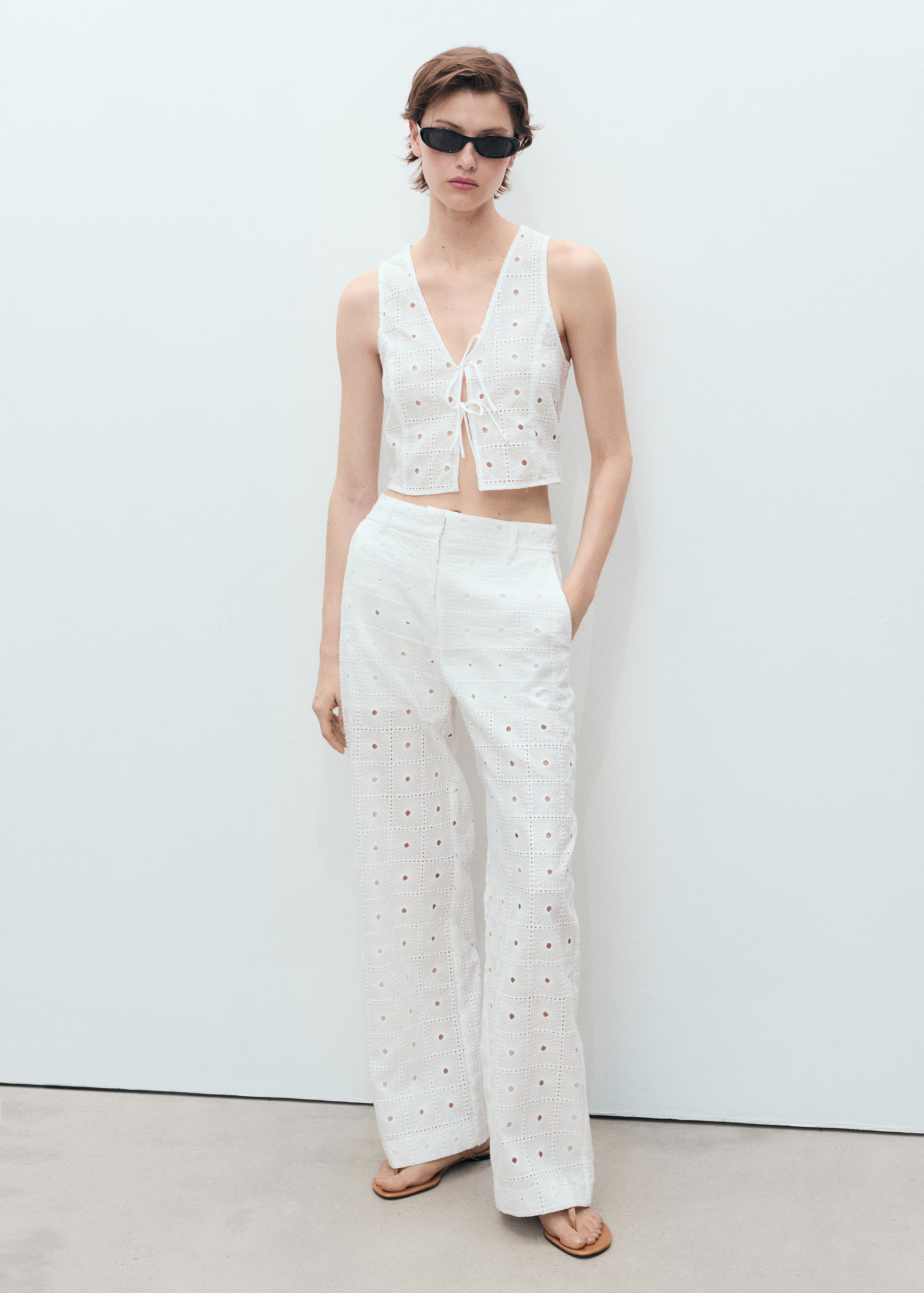 Straight-fit embroidered cotton trousers - Women | MANGO United Kingdom | MANGO (UK)