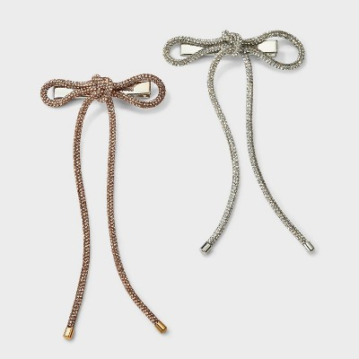 Rhinestone Hair Bow Salons Set 2pc - A New Day™ Silver/Gold | Target