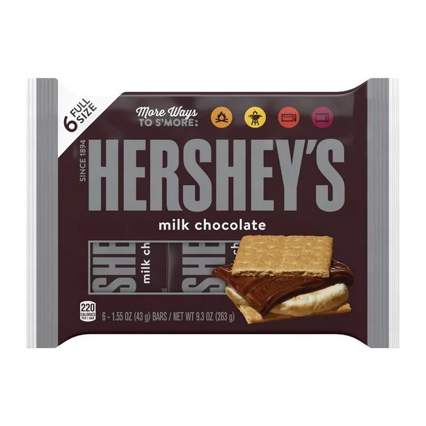 HERSHEY'S, Milk Chocolate Candy, Individually Wrapped, Gluten Free, 1.55 oz, Bars (6 Count) | Walmart (US)