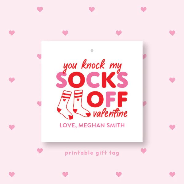 PRINTABLE Socks Valentine's Gift Tag or Sticker Pink | Joy Creative Shop