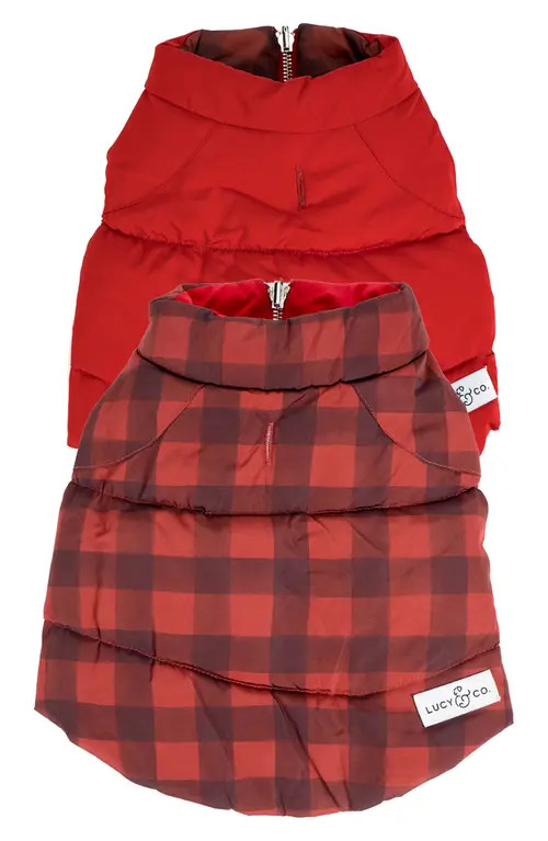 Lucy & Co. The Holly Jolly Reversible Puffer Dog Vest in Holly Jolly Plaid at Nordstrom, Size Small | Nordstrom