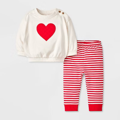 Baby Heart Fleece Set - Cat & Jack™ Cream 12M | Target