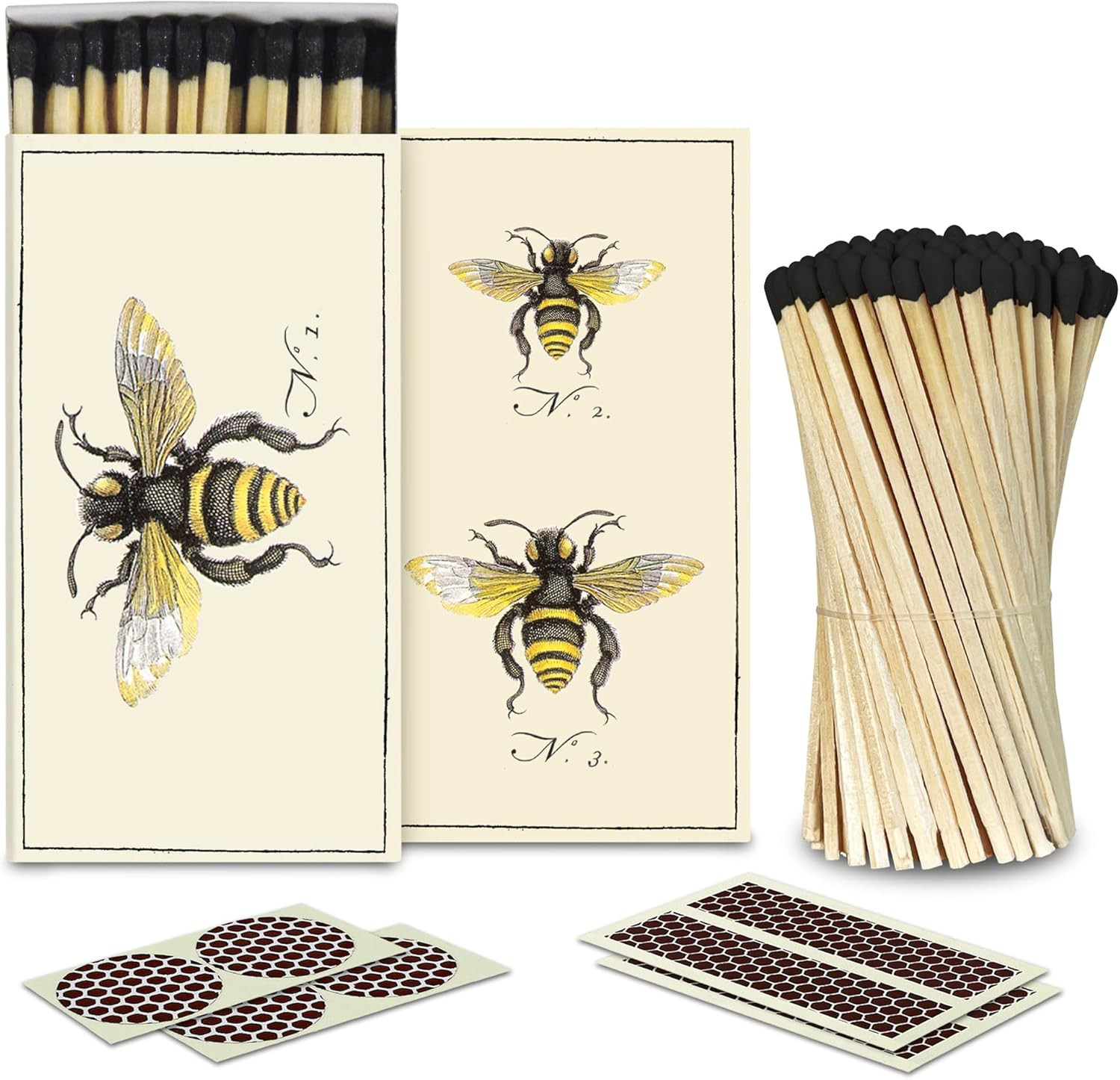 4" Black Matches + 2 Boxes of HomArt Bumble Bee Design Matchboxes + Extra Striker Stickers Includ... | Amazon (US)