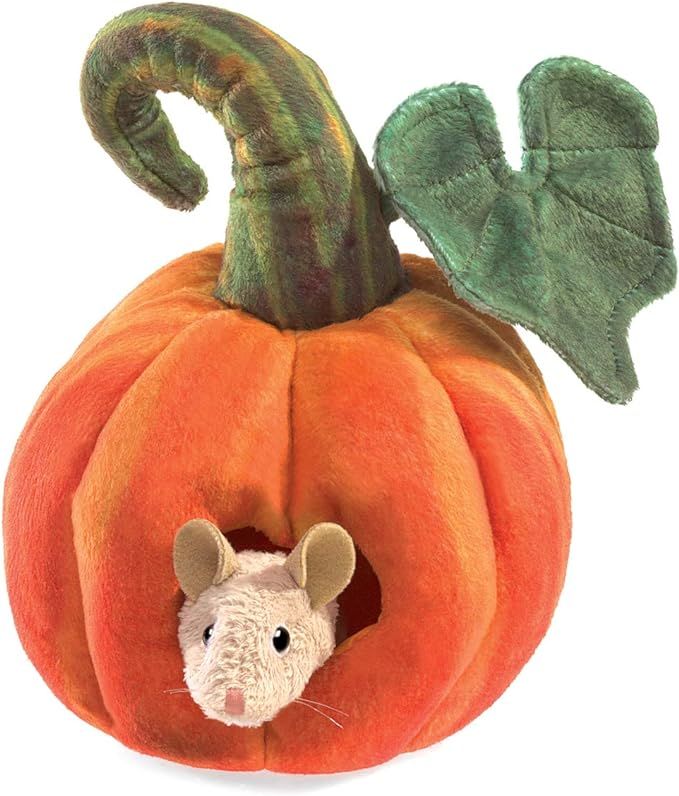 Folkmanis Mouse in Pumpkin Finger Puppet, Orange, Green, Pink (3118) | Amazon (US)