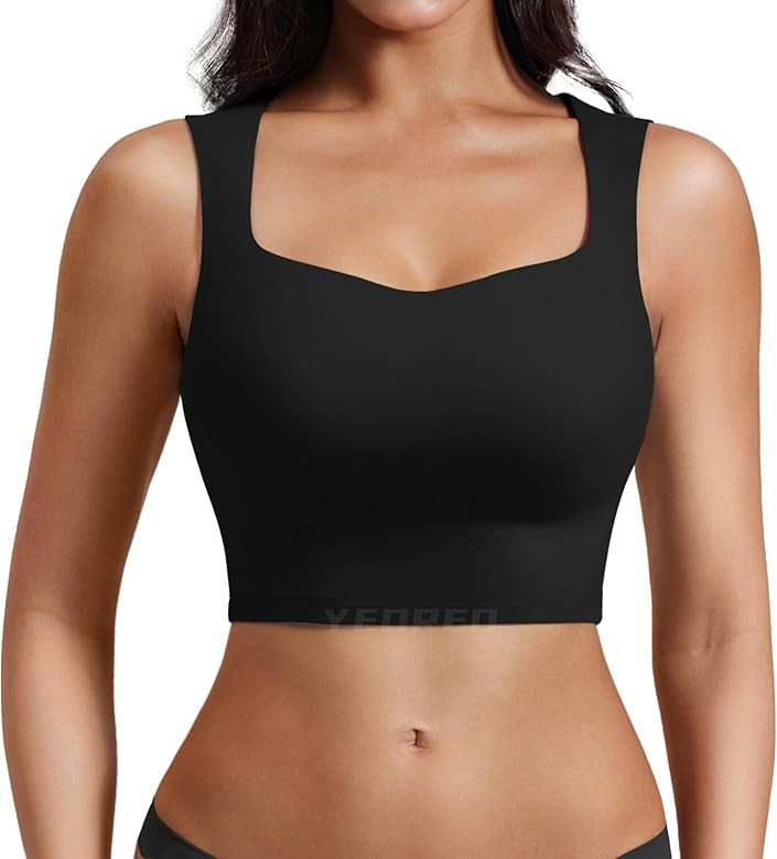 YEOREO Workout Top for Women Sleeveless Square Neck Sport Crop Top Built in Bra Tank Top Athletic... | Amazon (US)