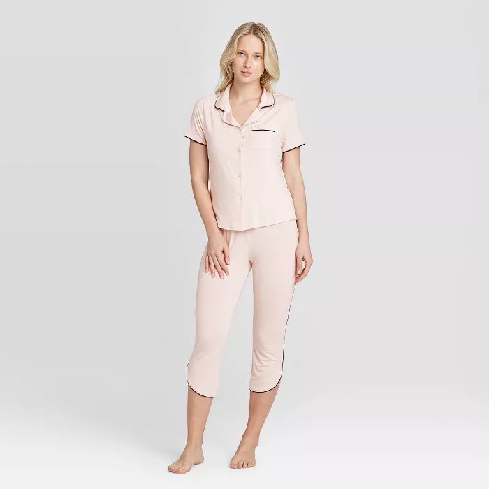 Women&#39;s Beautifully Soft Notch Collar Cropped Pajama Set - Stars Above&#8482; Soft Pink S | Target