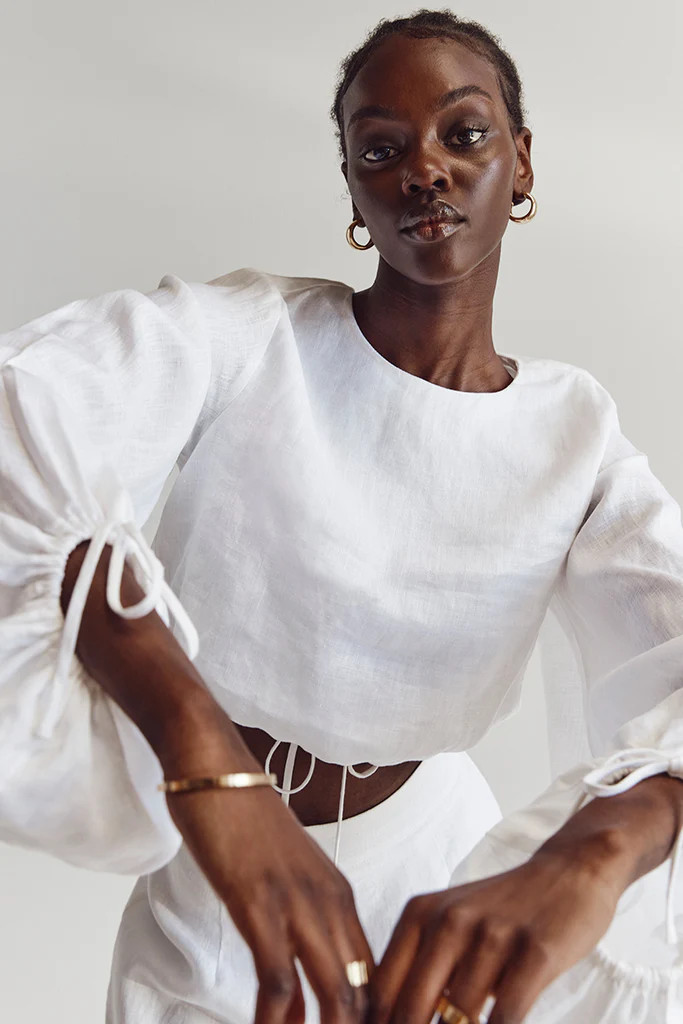 MOLLY WHITE LINEN CROP TOP | DISSH