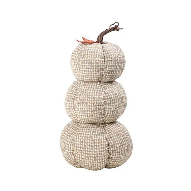 Way to Celebrate Stacked Fabric Tan & White Houndstooth Pumpkins, Harvest Décor; 13" Tall - Walm... | Walmart (US)