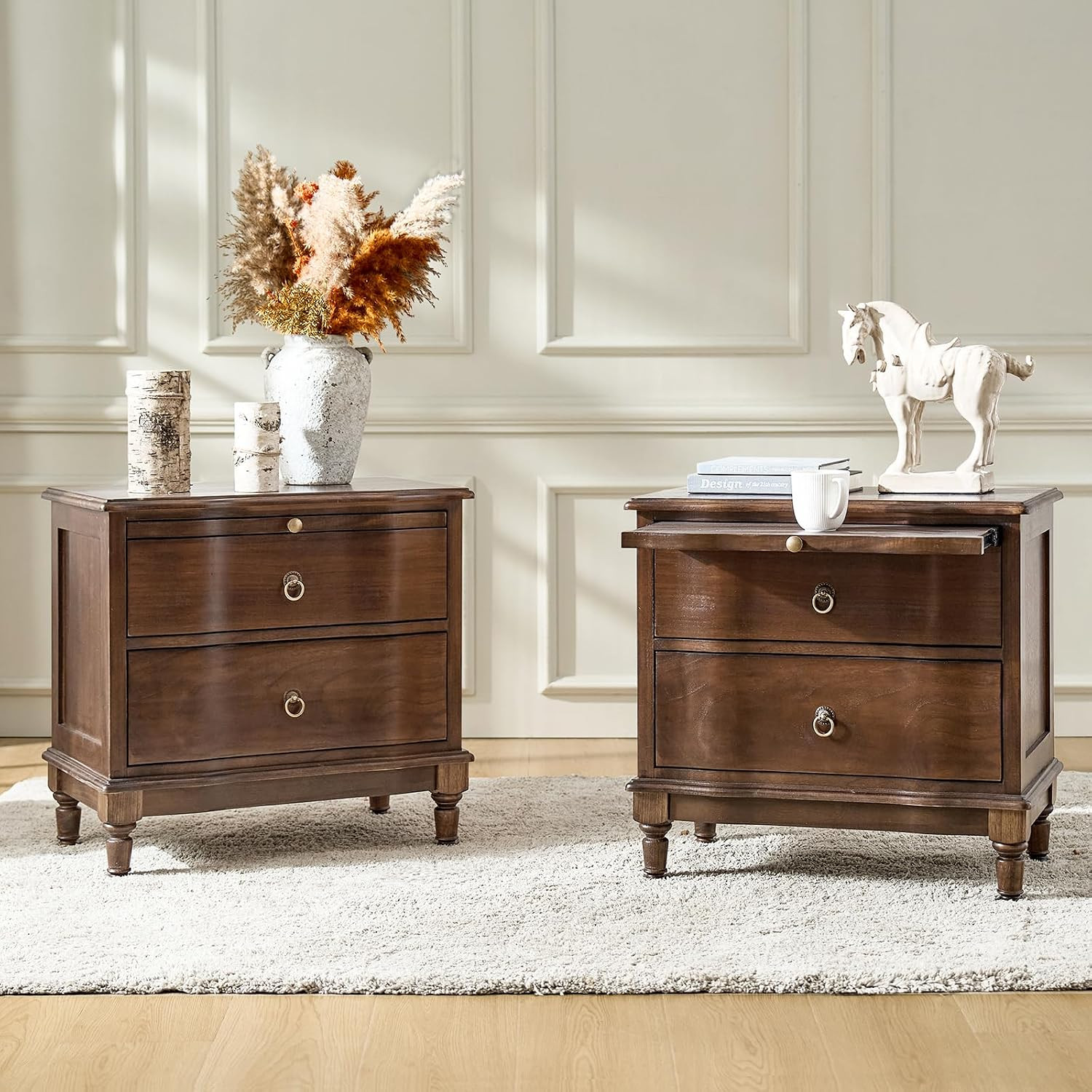 HULALA HOME 2-Drawer End Table with Charging Station, Set of 2, Walnut | Amazon (US)