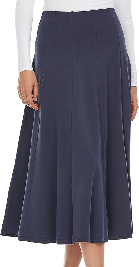 BGDK Women’s Cotton Midi 33 inch Length Panel Skirt- Elastic Waist Office Pleated Skirt | Amazon (US)