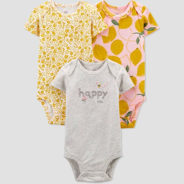 Baby Girls' 3pk Lemon Bodysuit - Just One You® made by carter's Yellow/Gray | Target