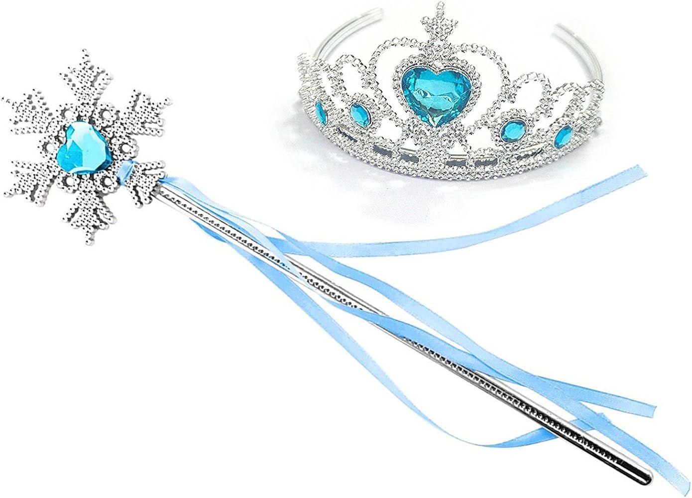 Kuzhi Princess Elsa Crown Tiara and Wand Set — Silver Heart Jewel | Amazon (US)