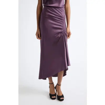 Veronica Beard Felecia Ruched Silk Blend Midi Skirt in Dark Eggplant at Nordstrom, Size 16 | Nordstrom