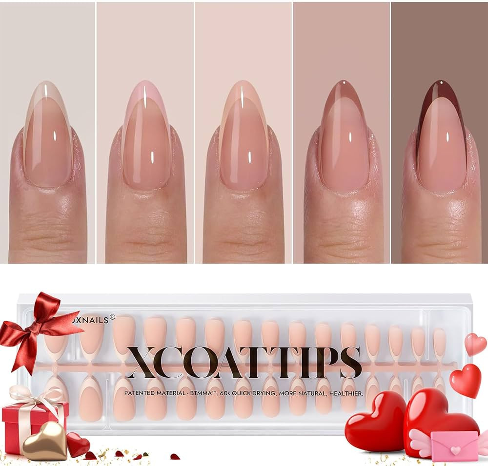 BTArtboxnails XCOATTIPS Press on Nails - French Tip Press on Nails, Medium Almond Nail Tips False... | Amazon (US)