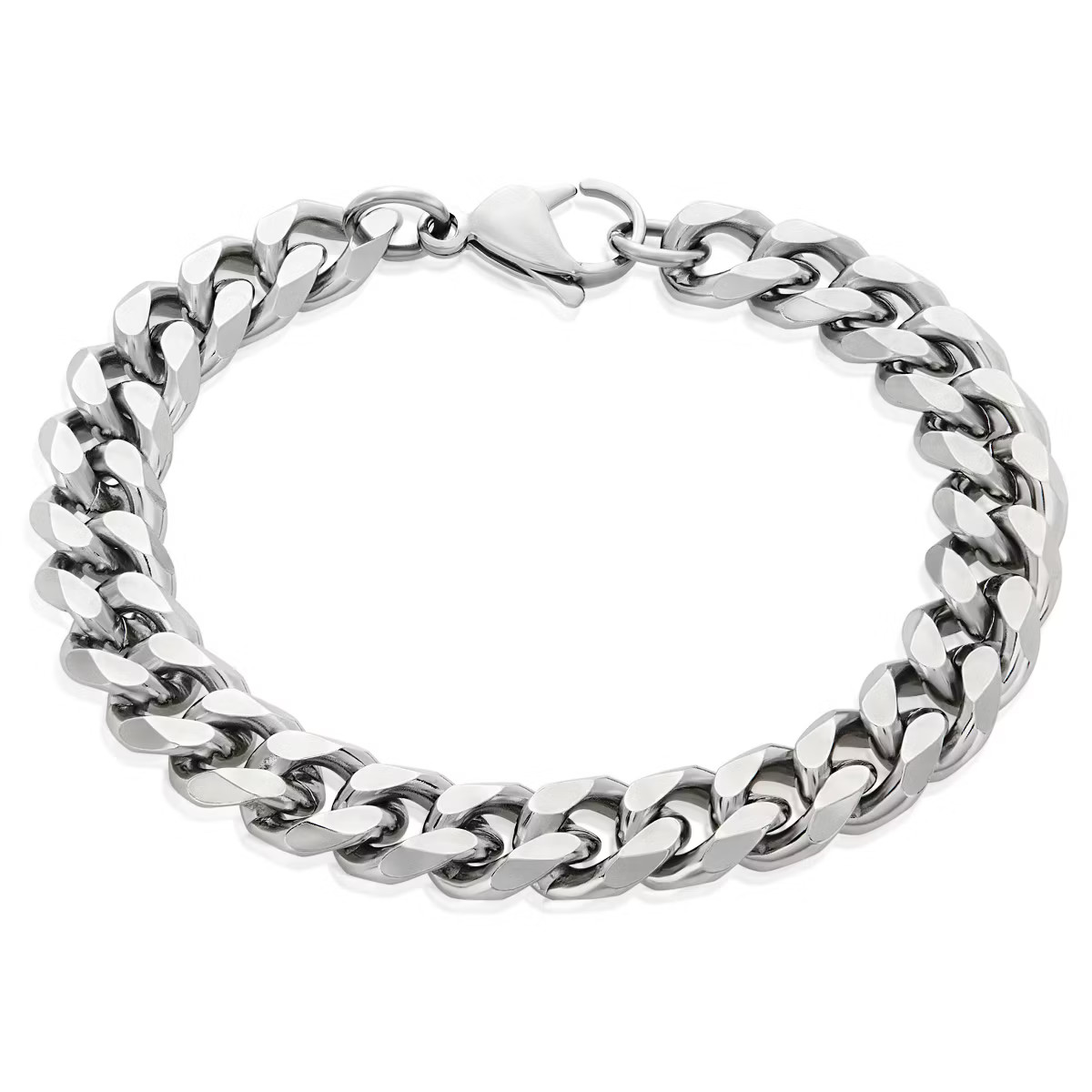 Men's Crucible Stainless Steel Beveled Curb Chain Bracelet (11mm) - Silver (8.5") | Target