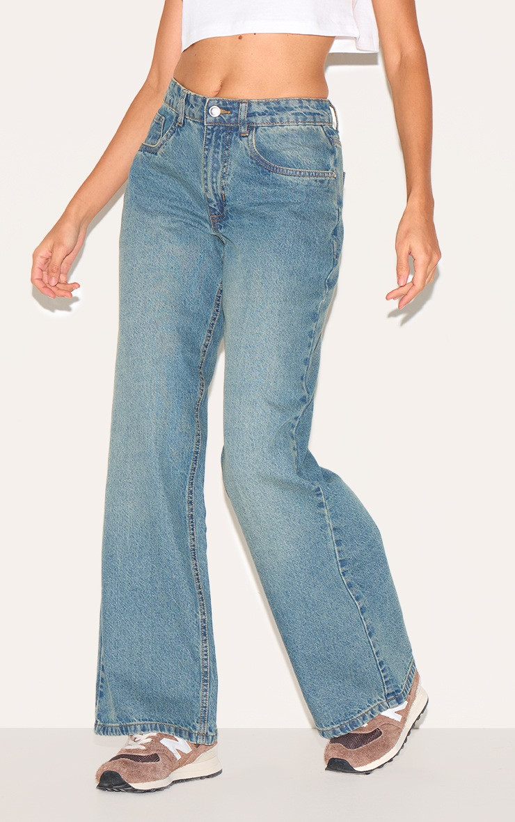 Vintage Blue Low Waist Wide Leg Jeans | PrettyLittleThing UK