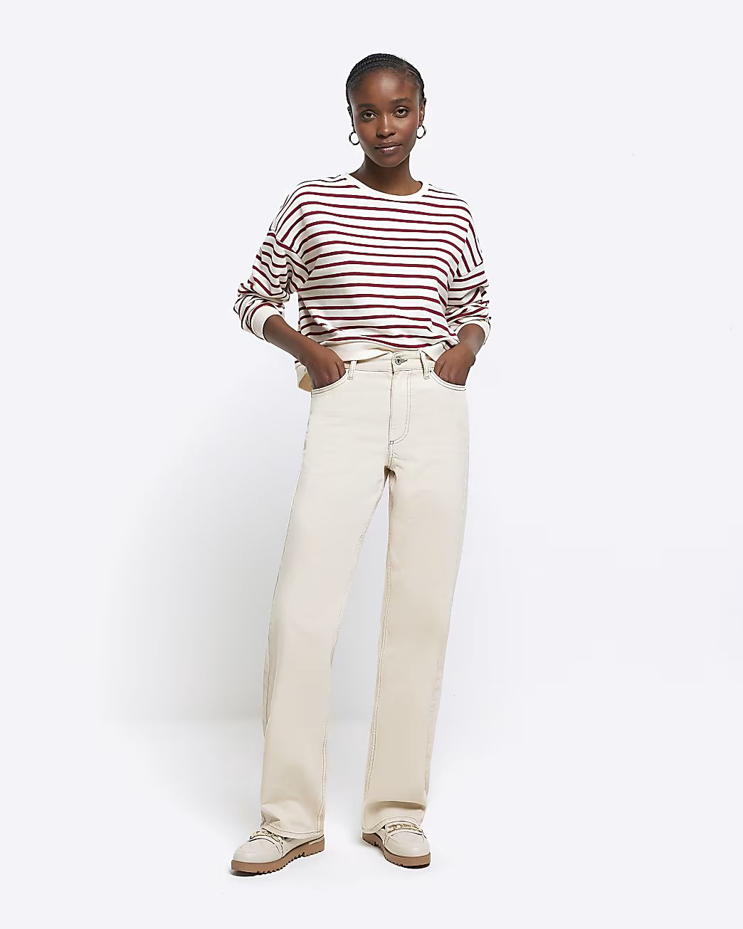 Ecru high waisted relaxed straight jeans | River Island (UK & IE)