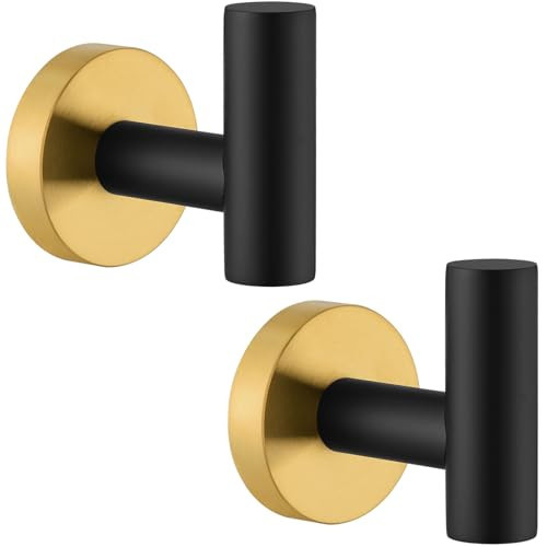 Angle Simple Black & Gold Towel Hook 2 PCS, Stainless Steel Bathroom Robe Holder, Round Coat Hand Towel Hanger, Wall Mounted | Amazon (US)
