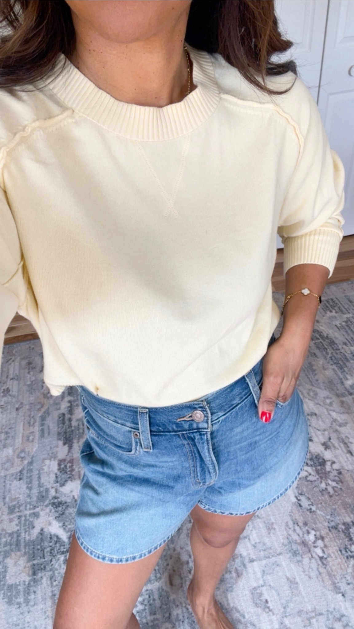 Wearing a size small in the shirt. I sized up one in the denim shorts. 

#LTKOver40 #LTKgrwm #LTKootd