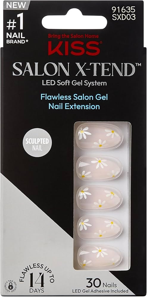 KISS Salon X-tend, Press-On Nails, Nail glue included, Red Flags', Light Pink, Medium Size, Almon... | Amazon (US)