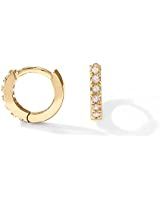 PAVOI 14K Gold Plated Sterling Silver Post Pave Cubic Zirconia Huggie Hoop Earrings for Women | Amazon (US)