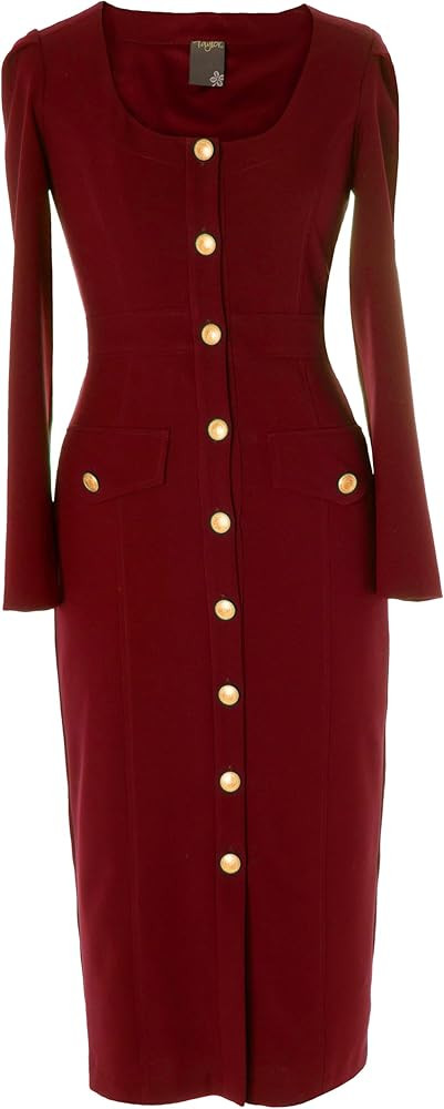 Taylor Dresses Women's Long Sleeve Crewneck Button Front Midi Dress | Amazon (US)