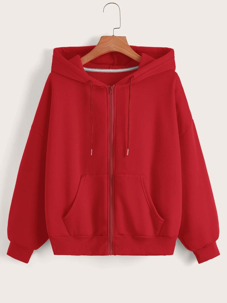 SHEIN EZwear Zip Up Drop Shoulder Drawstring Thermal Lined Hoodie | SHEIN