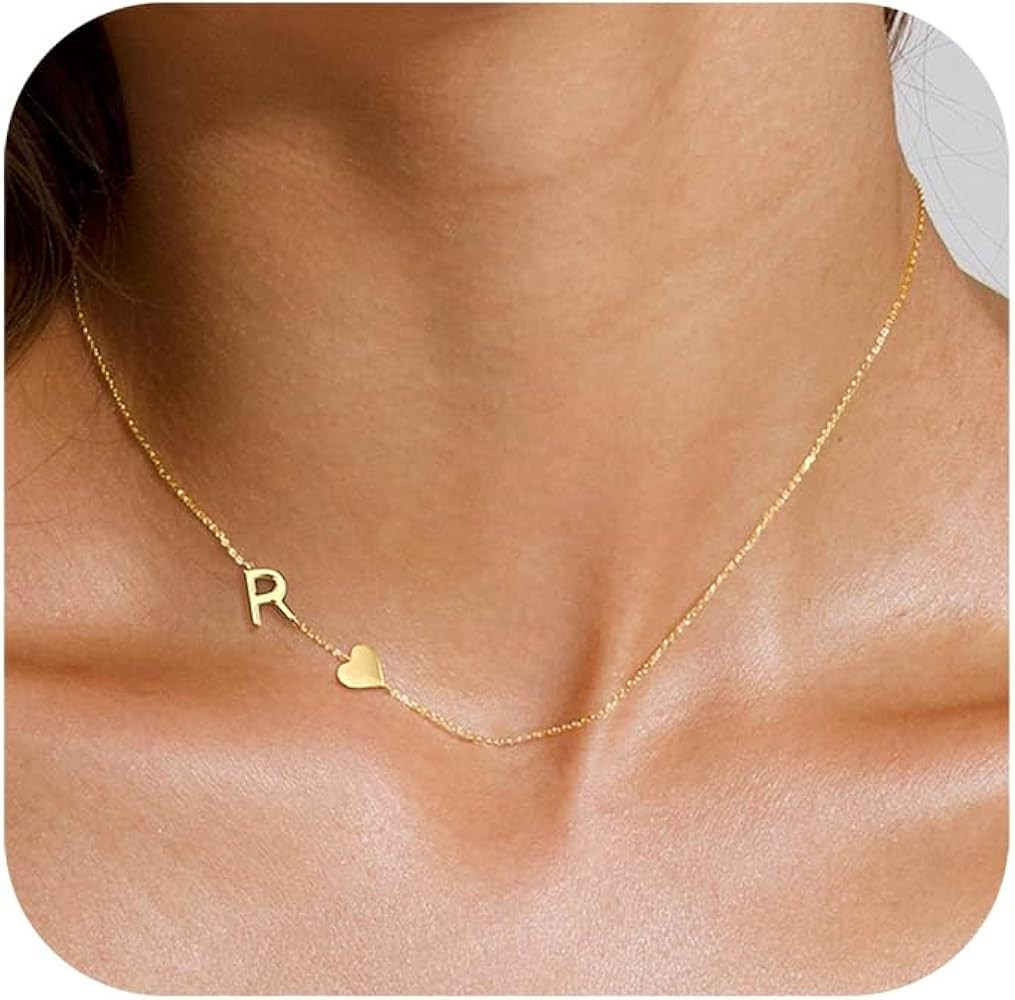 TOBENY Dainty Gold Initial Necklaces for Women,14k Gold Plated Sideways Letter Necklace Personali... | Amazon (US)