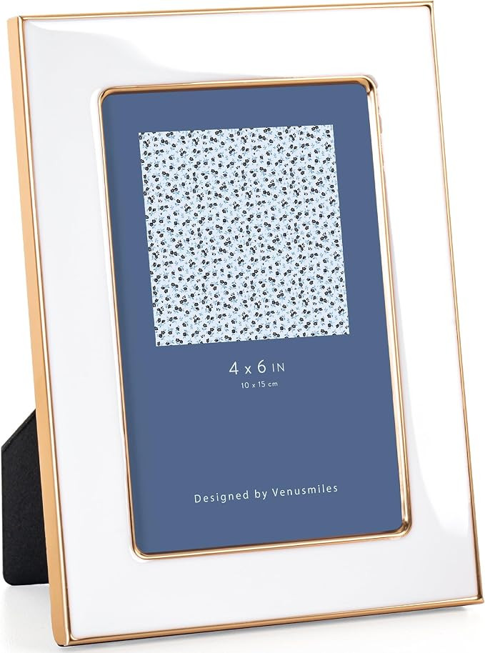 4x6 Enamel Picture Frame, Gold Metal Edge with Easel, Real Glass Photo Frame for Wall and Tableto... | Amazon (US)