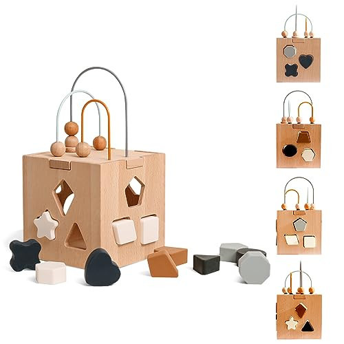 Wooden Activity Cube for Baby, 5 in 1 Wooden Activity Center with Bead Maze Shape Sorter, Montessori Toys for 1 2 3 Year Old Toddlers, Educational Learning Toys for Kids, Sorting & Stacking Board | Amazon (US)