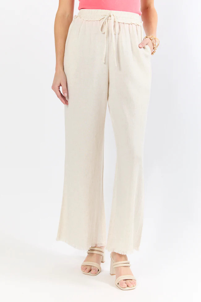 Full Sail Beige Linen Blend Pull On Pants | Pink Lily